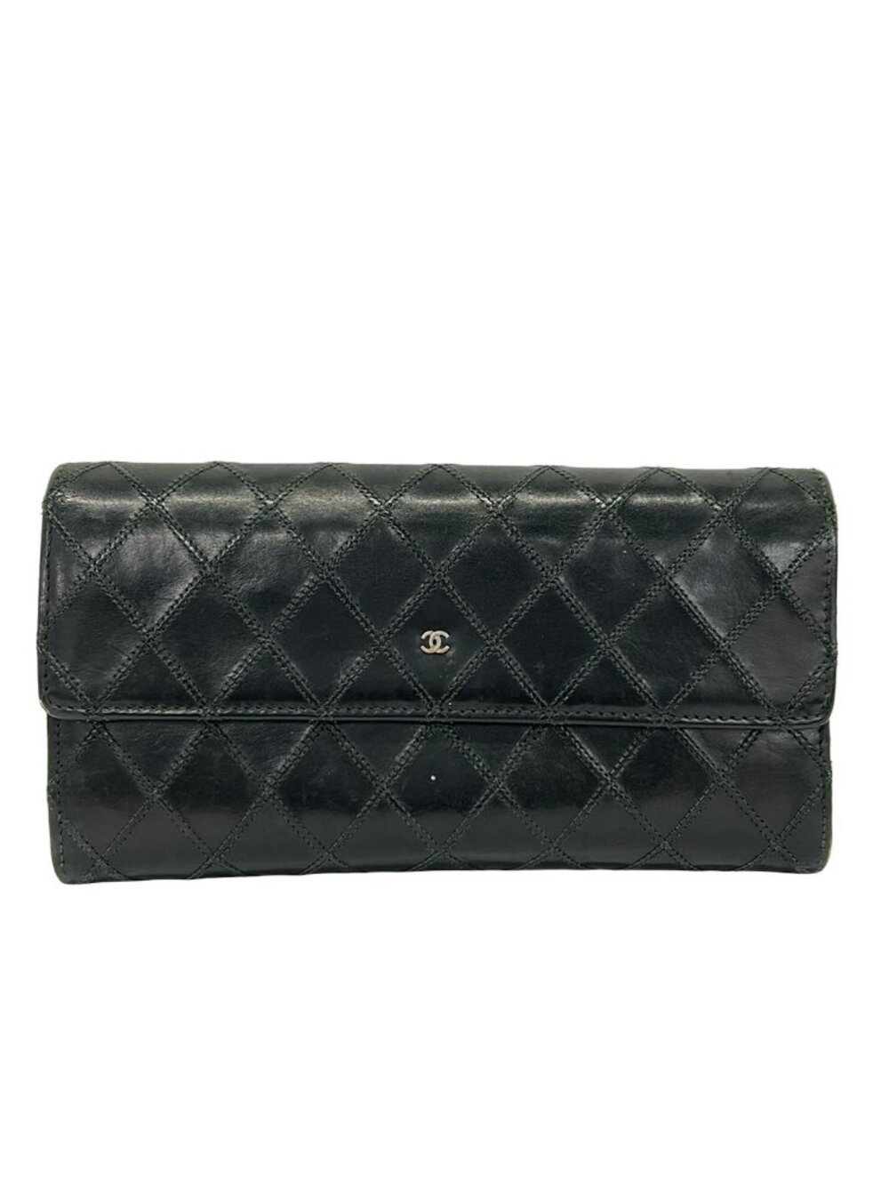 Chanel Wallet Bicolor Black CC Logo Silver Lambskin